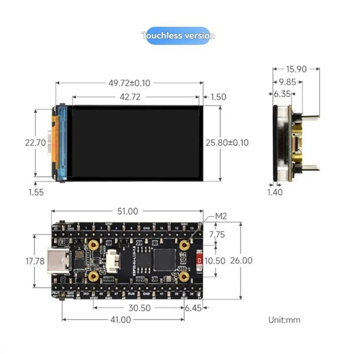 AI Development Board ESP32-S3: 1.9 Inch AMOLED Display with Gyroscope & Accelerometer Sensors for IoT Projects