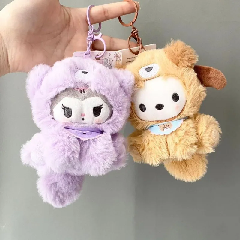

Kawaii Kuromi My Melody Pochacco Hello Kitty Cinnamoroll Sanrio Children Cute Plush Toys Bag Embellished Key Chain Gift for Kids