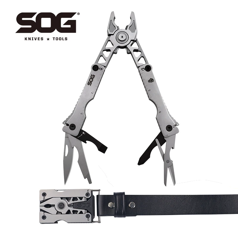 SOG 멀티 툴 EDC 접이식 플라이어, 싱크 II 벨트 버클, 야외 캠핑 자기 방어 용품, 생존 도구 세트, SN1011CP, 12 도구
