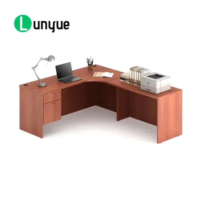 L Shaped Wooden Desk with Drawers and Lockable Side Cabinet Storage Computer Workstation for Home Office Space Saving Design