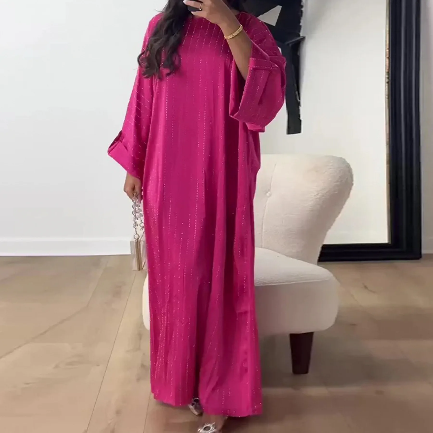 Eid Glitter satén Abaya para mujer Dubai musulmán vestido de noche de fiesta Turquía Kaftan Islam ropa caftán bata Ramadán Kebaya vestido