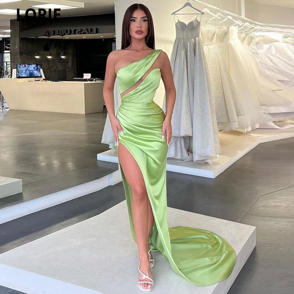 

LORIE Mermaid Saudi Arabic Evening Dresses Satin One Shoulder Long Women Prom Gowns Formal Party Dress Leg Slit Robes De Soirée