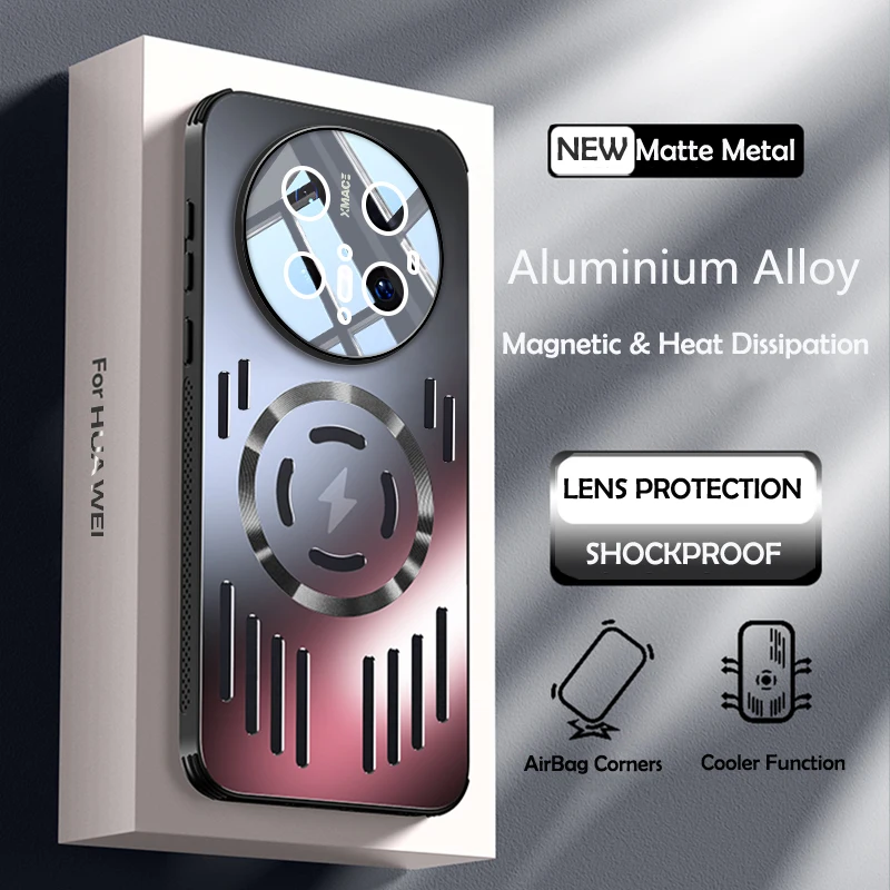 Hartmetall-Wärmeableitung, magnetische kabellose Ladeabdeckung für Huawei Mate 70 60 50 40 Pro, coole Schutzhülle auf der Rückseite