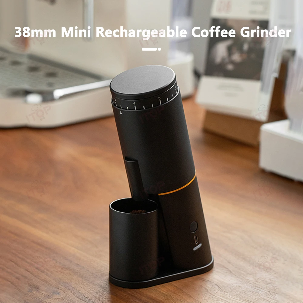 ITOP Mini Rechargeable Coffee Grinder 38mm Titanium Burr Slow Grinding 60RPM Portable Outdoor Camping Family Cafe New Arrival