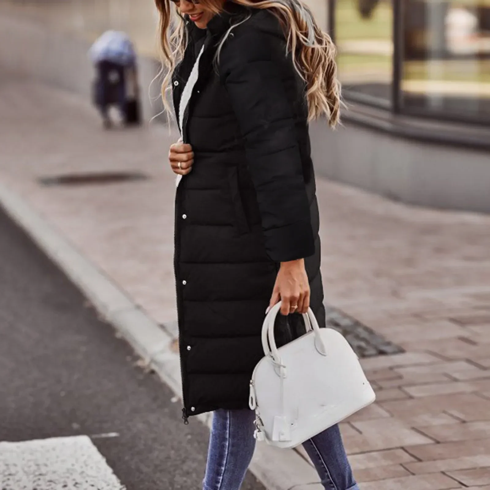 Women Long Sleeve Loose Hooded Parka Coat Jacket Pockets Solid Color Zipper Button Fashion Casual Parkas Coats image 4