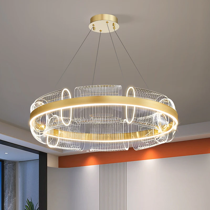 Postmodern Luxury LED Chandelier Lighting Round Living Dining Room Bedroom Hanging Lamp Lobby Home Deco Acrylic Fixtures Gold