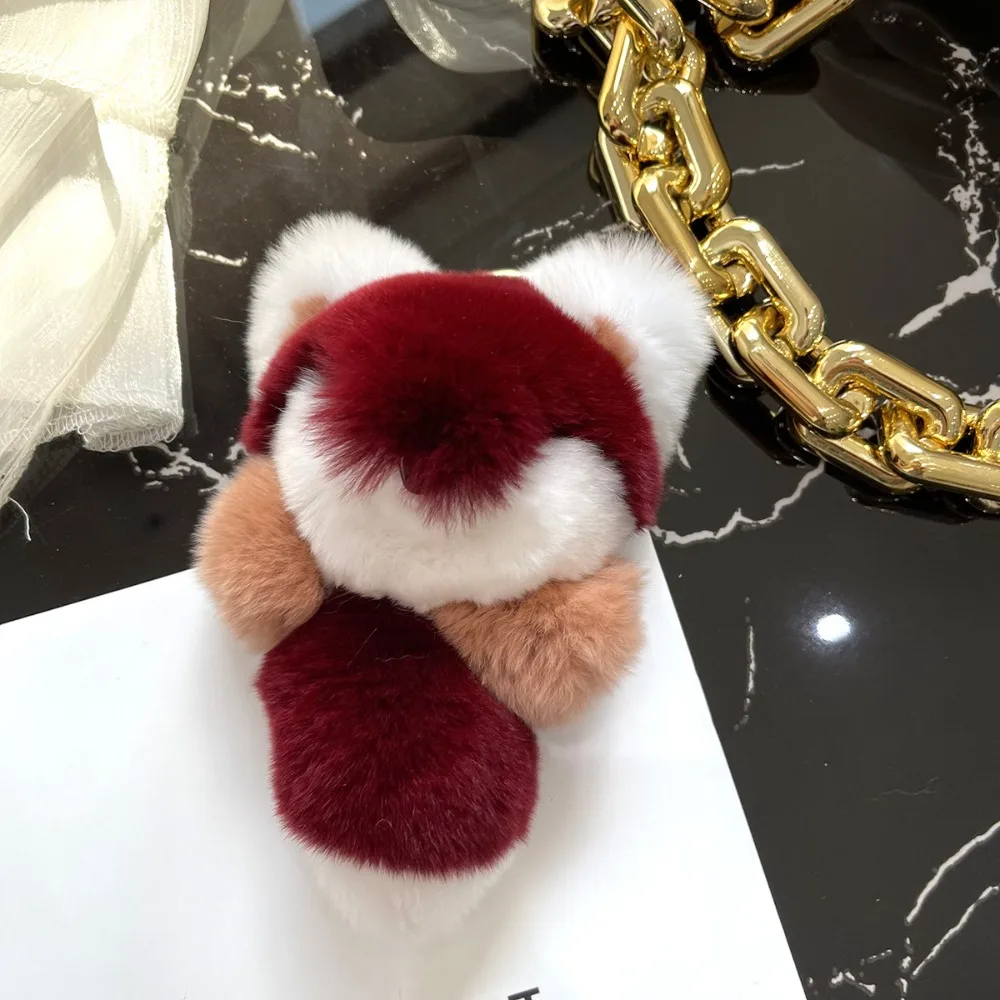 Colgante de peluche de piel auténtica para mujer, llavero de Animal suave y esponjoso