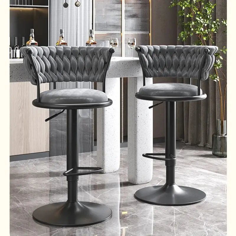 Chaise de bar relevable avec dossier en velours, tabouret de bar haut de cuisine, mobilier nordique pour café