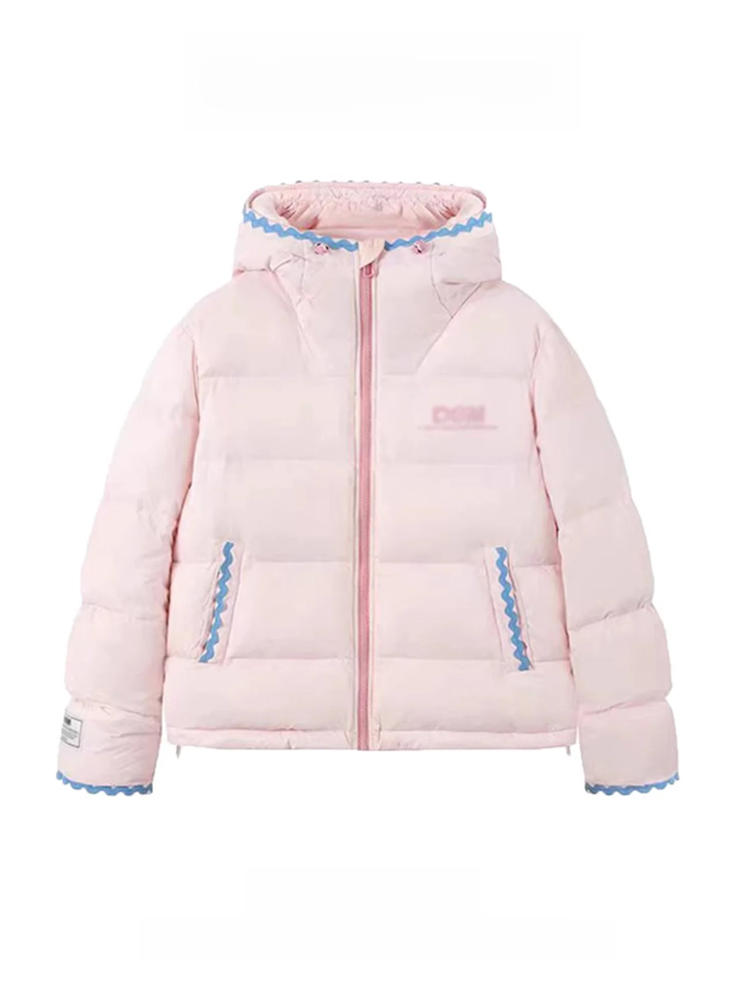 

Pink Hooded ell Embroidery down Cotton Jaet Women's Winter Thi Warm Windproof Small Size Bread Sle Coat Long Sve