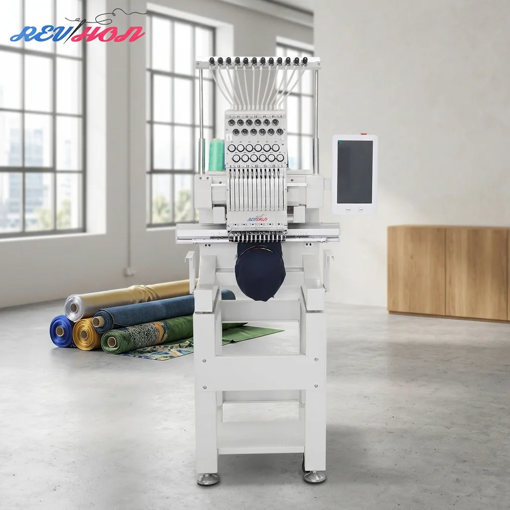 REVHON Computerized Embroidery Machine 1 Head 9/12 Needle Multifunctional Easy to Move Home Use