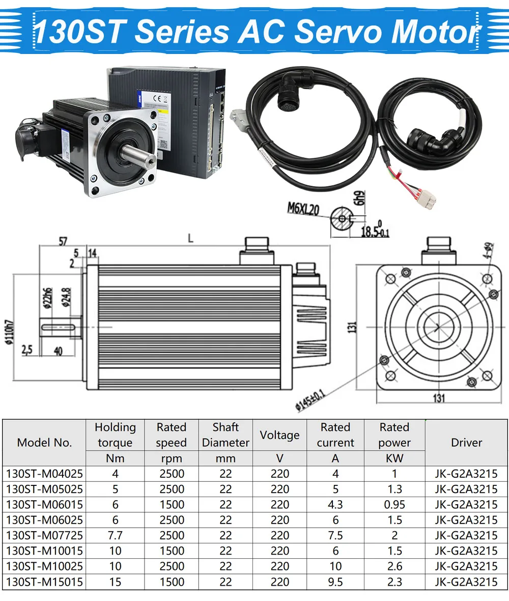 220V 2.3KW 2300W 1500RPM 15N.M. Three-Phase AC Servo Motor 130ST-M15015 Driver G2A3215