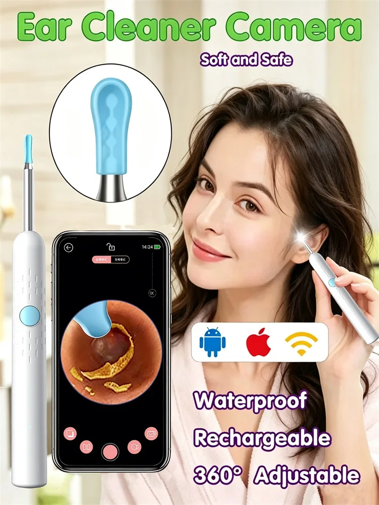 

Ear Cleaner Camera Ear Wax Removal Tool Camera Cleaner Kit- HD Wireless Flexible Otoscope, Pain-Free Ear Tweezer Earwax Remover