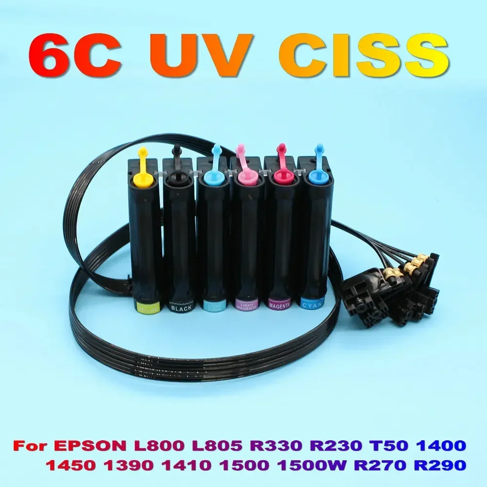 L805 R330 6C UV CISS For Flatable LED Printer UV Ink Ciss For EPSON L800 R230 T50 1400 1450 1390 1410 1500 1500W R270 R290 CISS