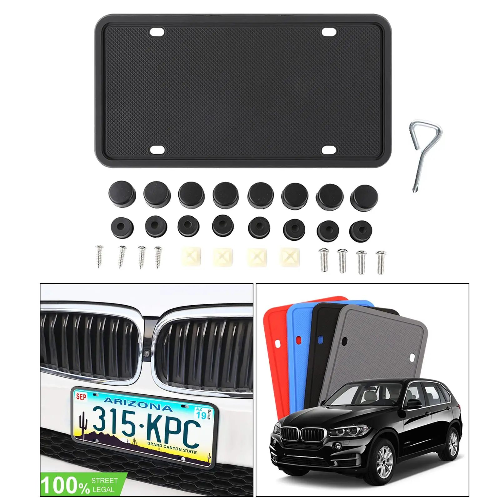 Universal Silicone License Plate Frame with Stainless Screws Slim Fit Drainage Holes for US Canada Vehicles