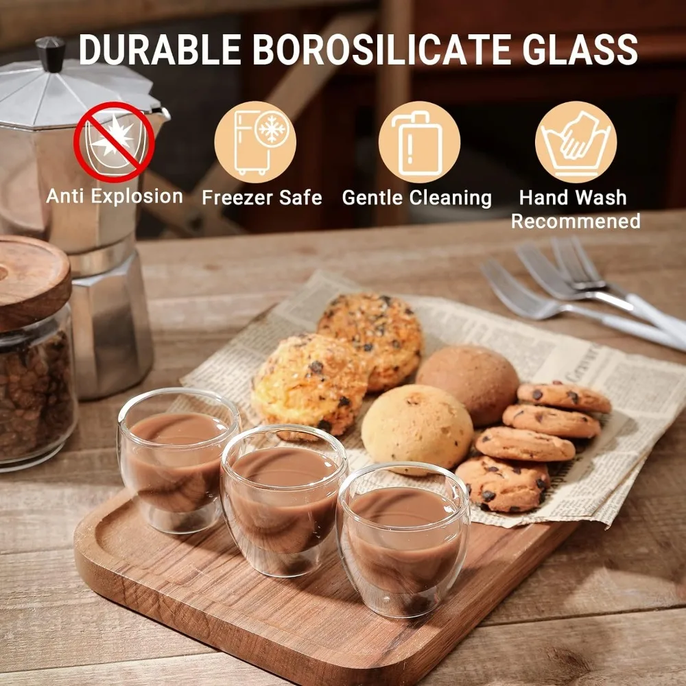 2/4/6PC 80ML/250ML/350ML/450ML Double Walled Glass Coffee Cup Insulated Layer Tea Cups Clear Small Glass for Hot Cold Glassware