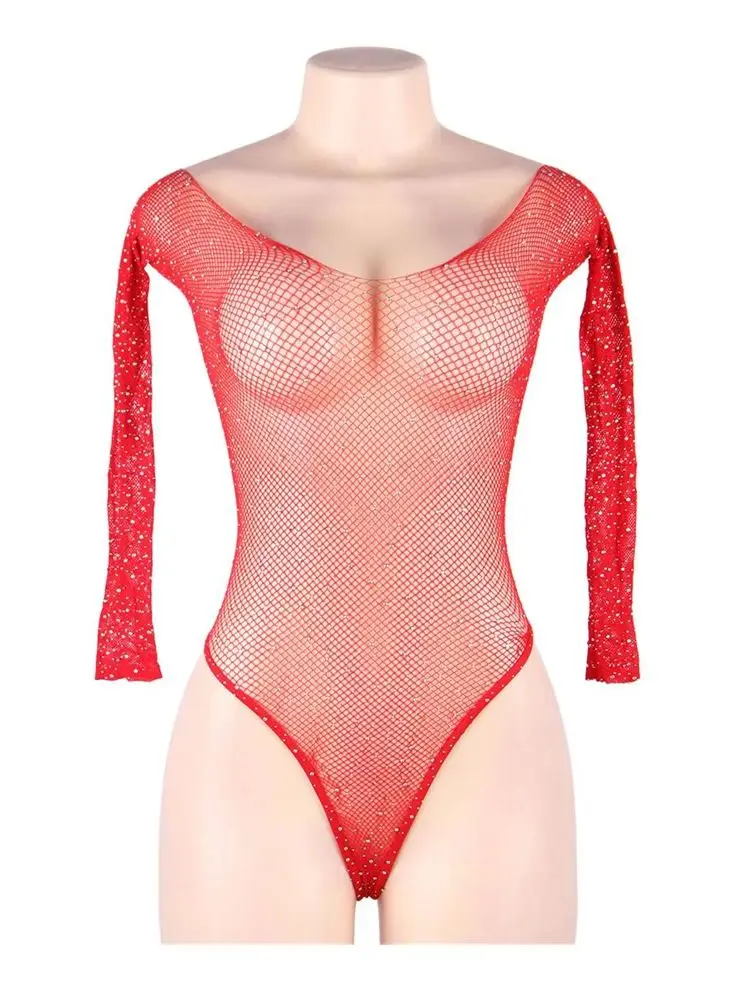 Горячее Красное эротическое боди, женское нижнее белье, черная ажурная сетка, блестящее женское платье для куклы, сексуальное боди, сетчатый боди