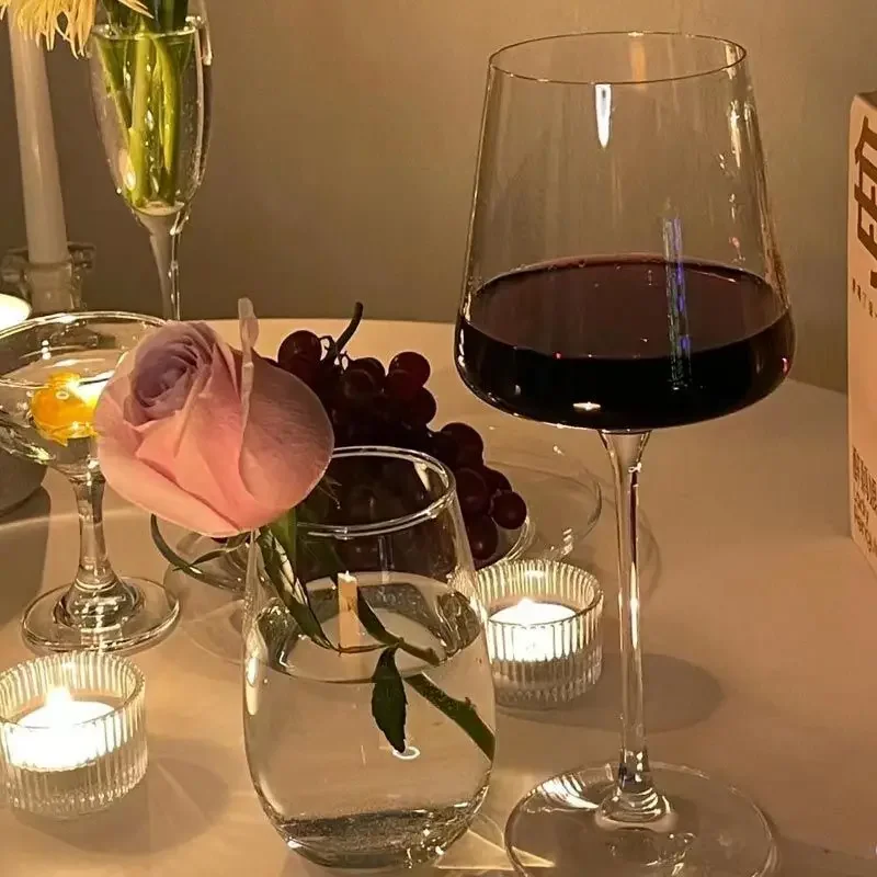 Luxury Square Burgundy Wine Glasses Set, 450ml Premium Crystal Stemware for Red Wine, European Elegant Design Home & Gifts