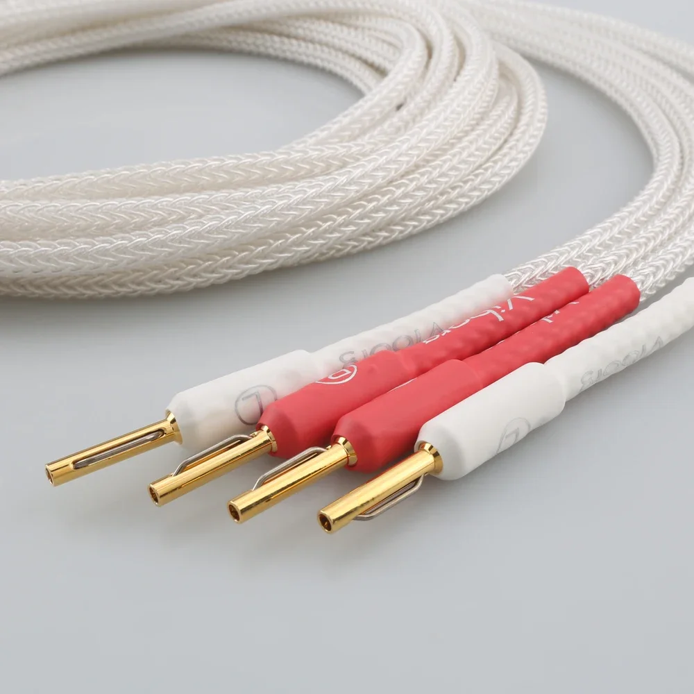 زوج 100% 16 النوى الفضة النقية لينة كابل مكبر الصوت مع Viborg النحاس النقي Bnanana التوصيل كابل مكبر هاي فاي