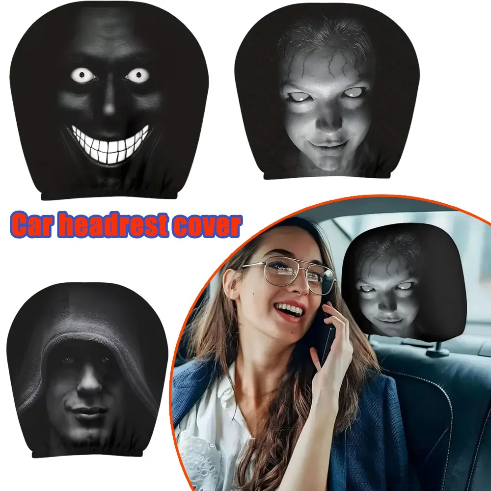 Horror Face Headrest Covers For Car Halloween Pattern Elastic Universal Car Seat Headrest Cover Dust Proof For SUV Truck