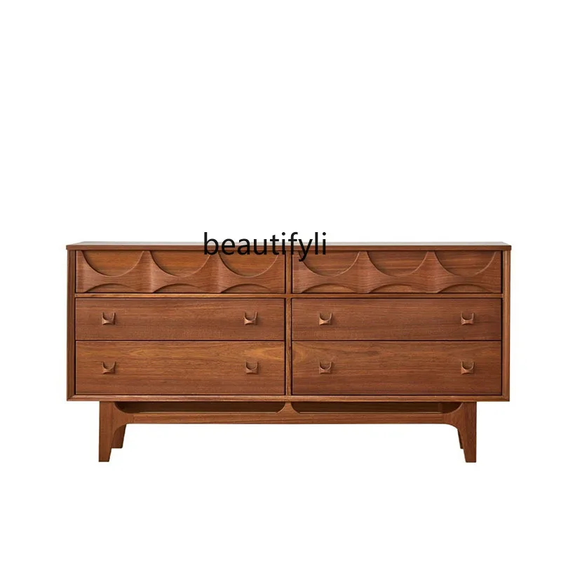 

French Retro Cherrywood Solid Wood Chest of Drawers Living Room Storage Bedroom Multi-Functional Mid-Ancient Storage Cabinet