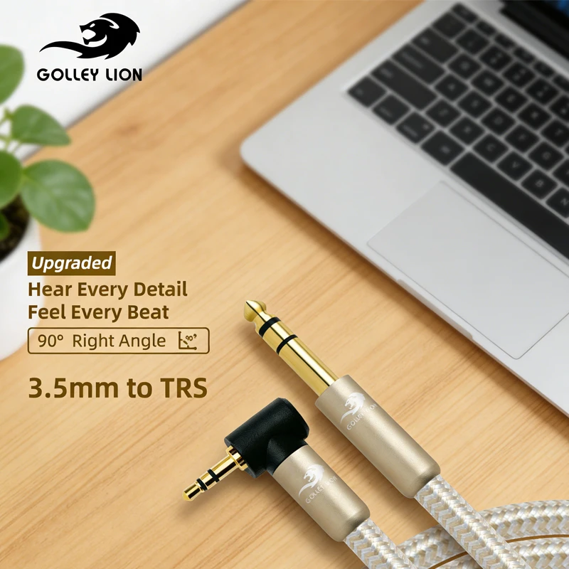 3.5mm To TRS Cable GOLLEY LION Upgraded 90° Angled Gold-Plated Braided Pro-Grade Sound
