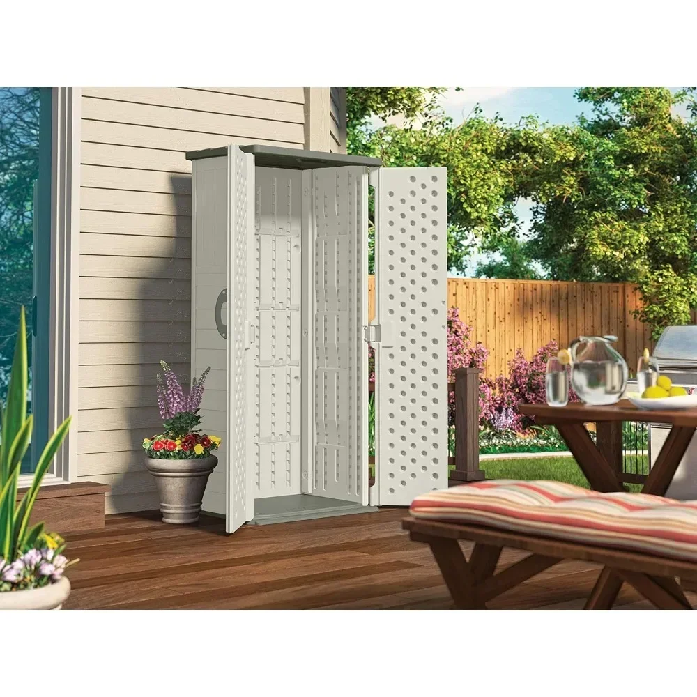 Outdoor Small Vertical Resin Storage Shed with Floor - Vanilla