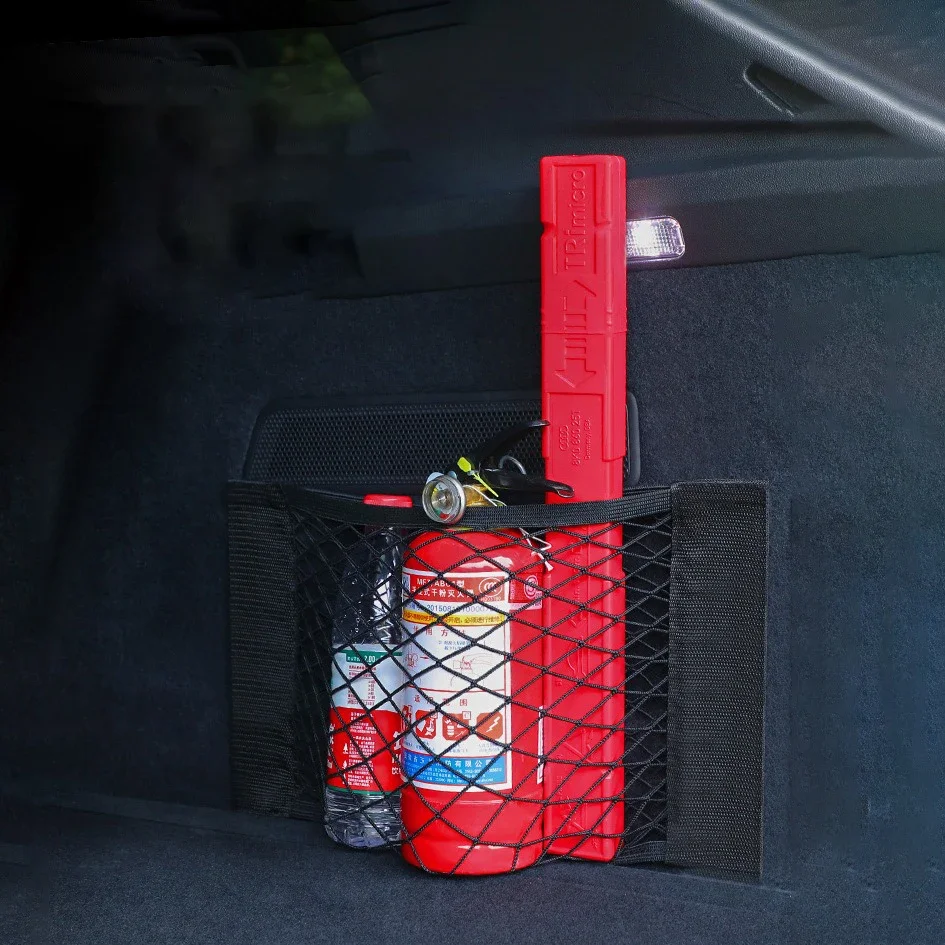 Double layered mesh storage bag compartment breathable mesh structure fixed by magic tap for car trunk back seat organization image 6