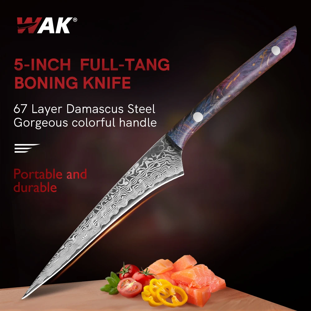 

WAK 5‘’ Hand-made Damascus Steel Kitchen Knife Fishing Knives Boning Knife Full Tang Vegetables Slicing Outdoor Cutting Tool