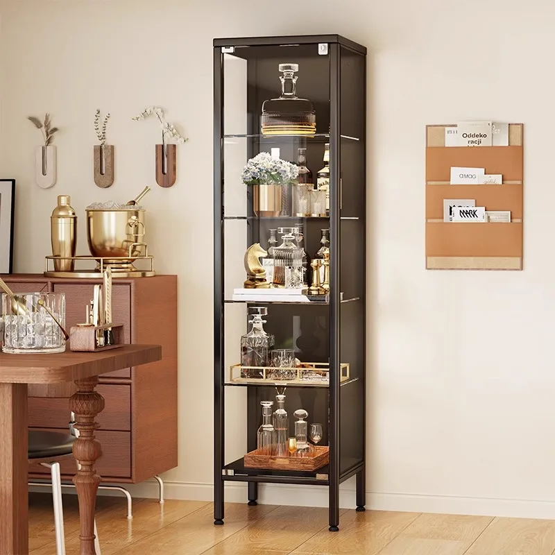 

glass door wine cabinet display living room wall steel light luxury modern high-end retro storage