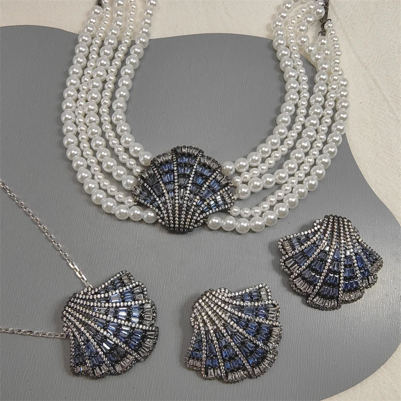 2024 New Ocean Series Seashell Set Luxury Green Crystal Romantic Gift for Women, Free Shipping