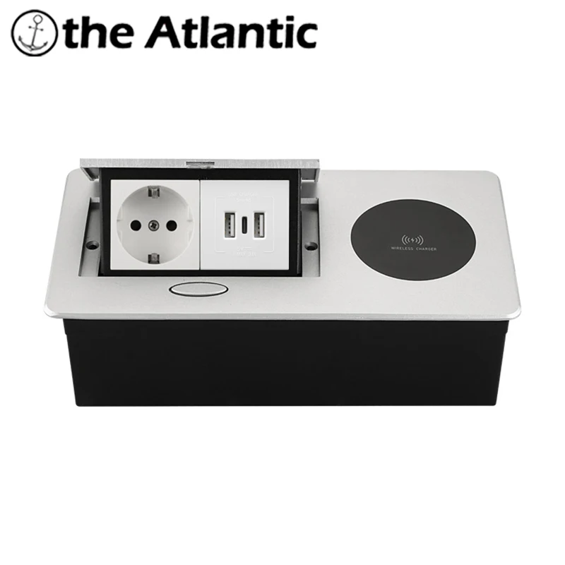 

EU power Conference pop up Table Power with wireless charging Flip cover Brush Connectivity Box Desktop power data socket outlet