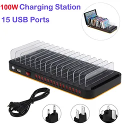 Universal Multi USB Charging Station 15 Port Desktop HUB for Iphone 15 14 Samsung Xiaomi HuaWei Camera Tablets Fast Charger 100W