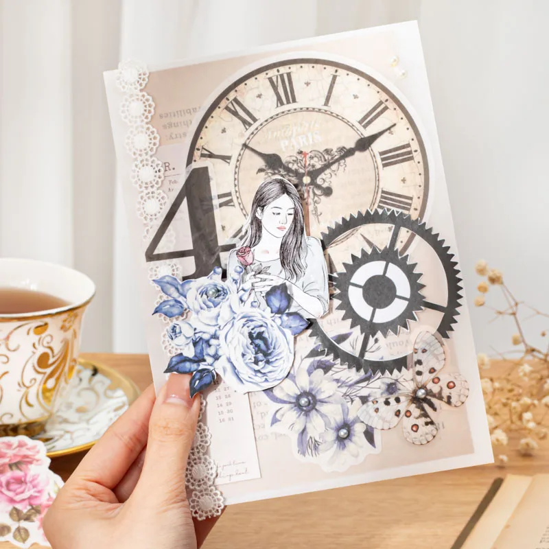 40 pcs Stickers Vintage clock gear digital flower material manual ledger material decorative stickers 6 types