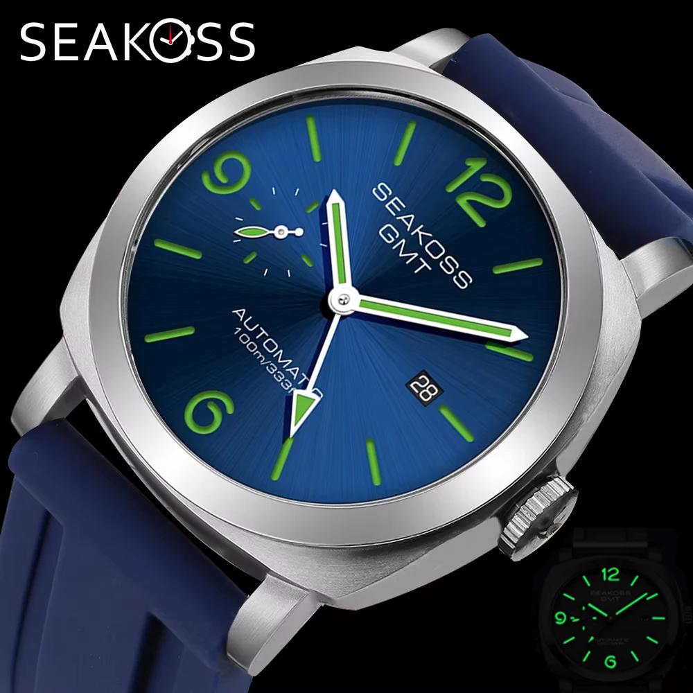 SEAKOSS GMT Mergulho Relógios Mecânicos Automáticos Homens 1963 ST2557 Movimento Gaivota 316L Calendário Super Luminoso 10Bar Relógios de Pulso