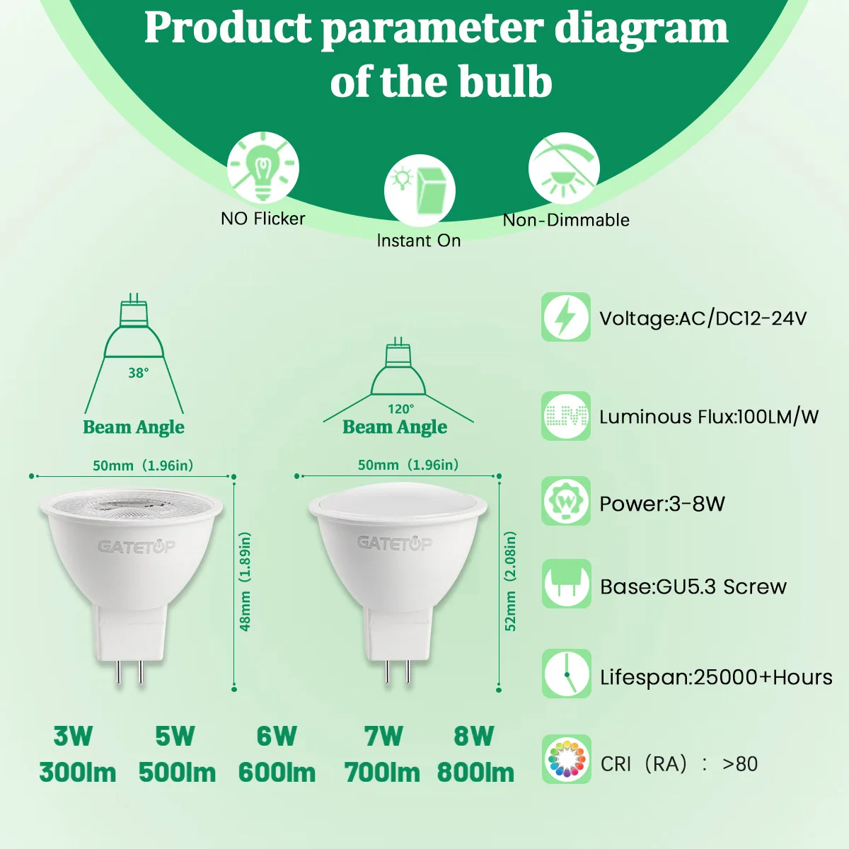 50 قطعة الجهد المنخفض MR16 لمبة التيار المتناوب تيار مستمر 12 فولت 24 فولت GU5.3 LED الأضواء 3 واط 8WLampada Bombillas استبدال 50 واط مصباح هالوجين تحويل المنزل
