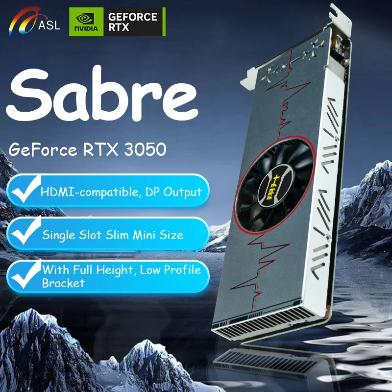 ASL NVIDIA GeForce RTX 3050 6GB GDDR6 96Bit PCI-E 4.0 بطاقة رسومات فيديو لألعاب الكمبيوتر ذات فتحة واحدة متوافقة مع HDMI DP