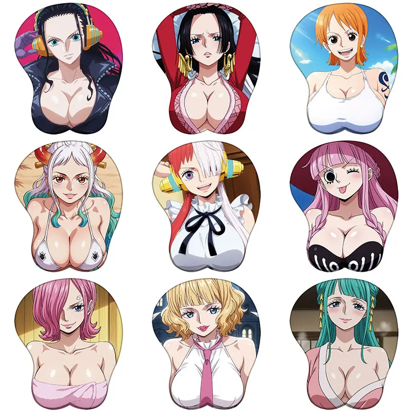 Anime Nami Robin Uta Hancock Yamato Tappetino per mouse in silicone One Piece Supporto per polso 3D Tappetino per mouse Petto sexy Poggiapolsi 3D Tappetino per mouse
