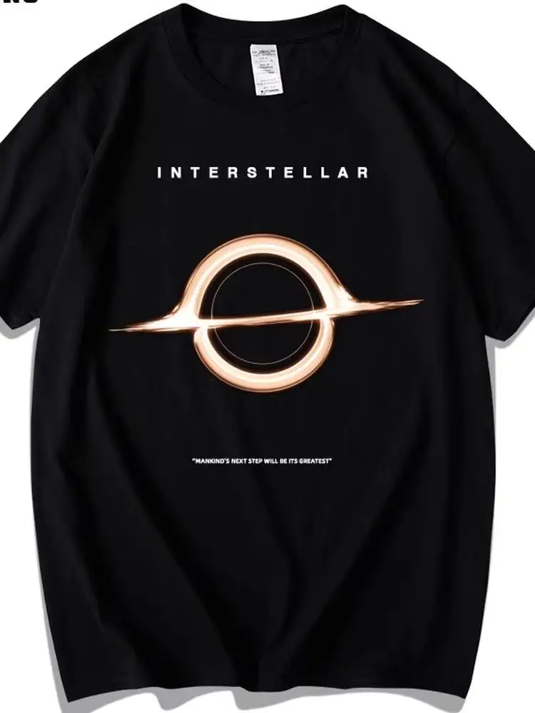 Interstellar Heavyweight Pure Cotton Short Sleeve T-Shirt Black Hole Space Science Fiction Top for Men And Women Summer Breat...