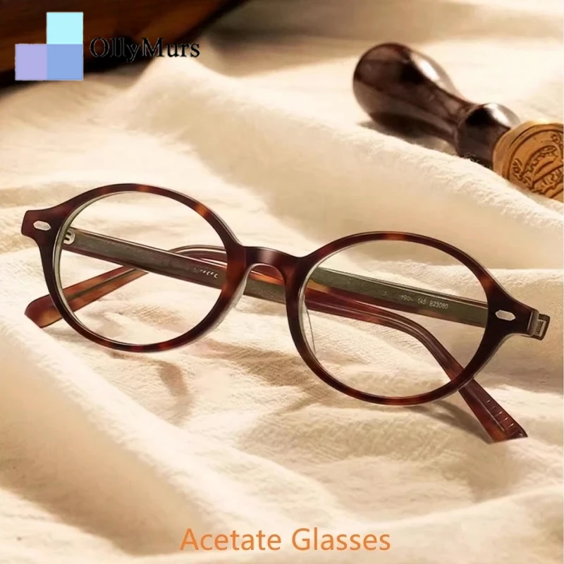

OLLYMURS Retro Round Women Luxury Fashion Acetate Glasses Trend Small Face Optical Prescription Eyeglasses Frames Men BC8046