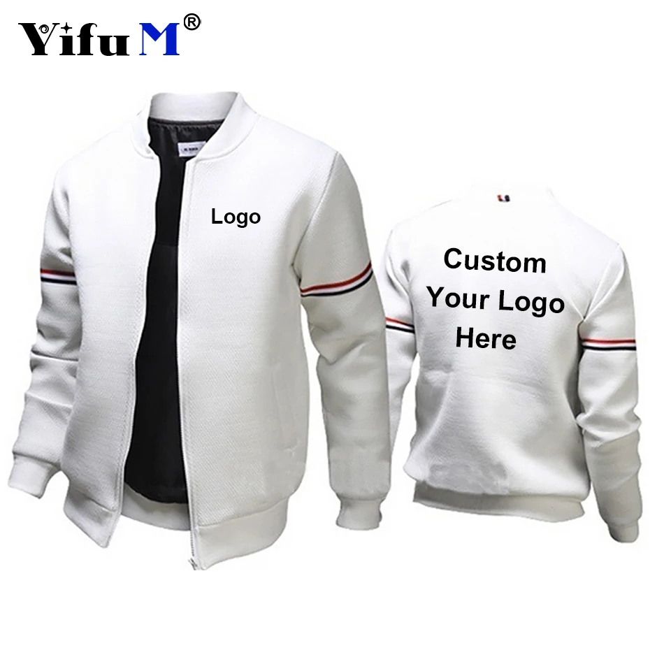 Custom Your Logo Men Jacket Autumn Long Sleeve Slim Fit Casual Sport Zip DIY Outdoor Tops Coat Black White Navy Blue Clothing