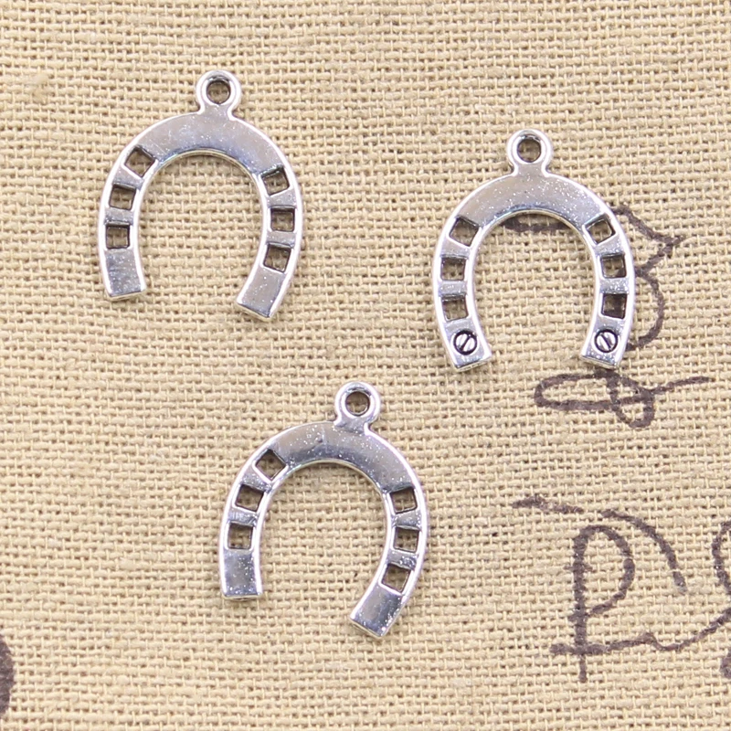 50 pçs encantos sorte ferradura boa sorte talismã 18x15mm tibetano prata cor pingentes antigo jóias fazendo diy artesanato artesanal