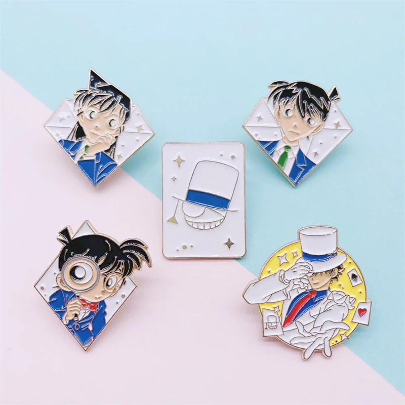 Creative Japanese Anime Detective Enamel Brooch Geometric Handsome Film and Television Character Alloy Pins Badge Jewelry Gift