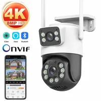 Cámara de vigilancia WiFi 4K 8MP, lente dual, zoom digital 4X, detección humana AI, ONVIF, cámaras IP PTZ de seguridad para exteriores