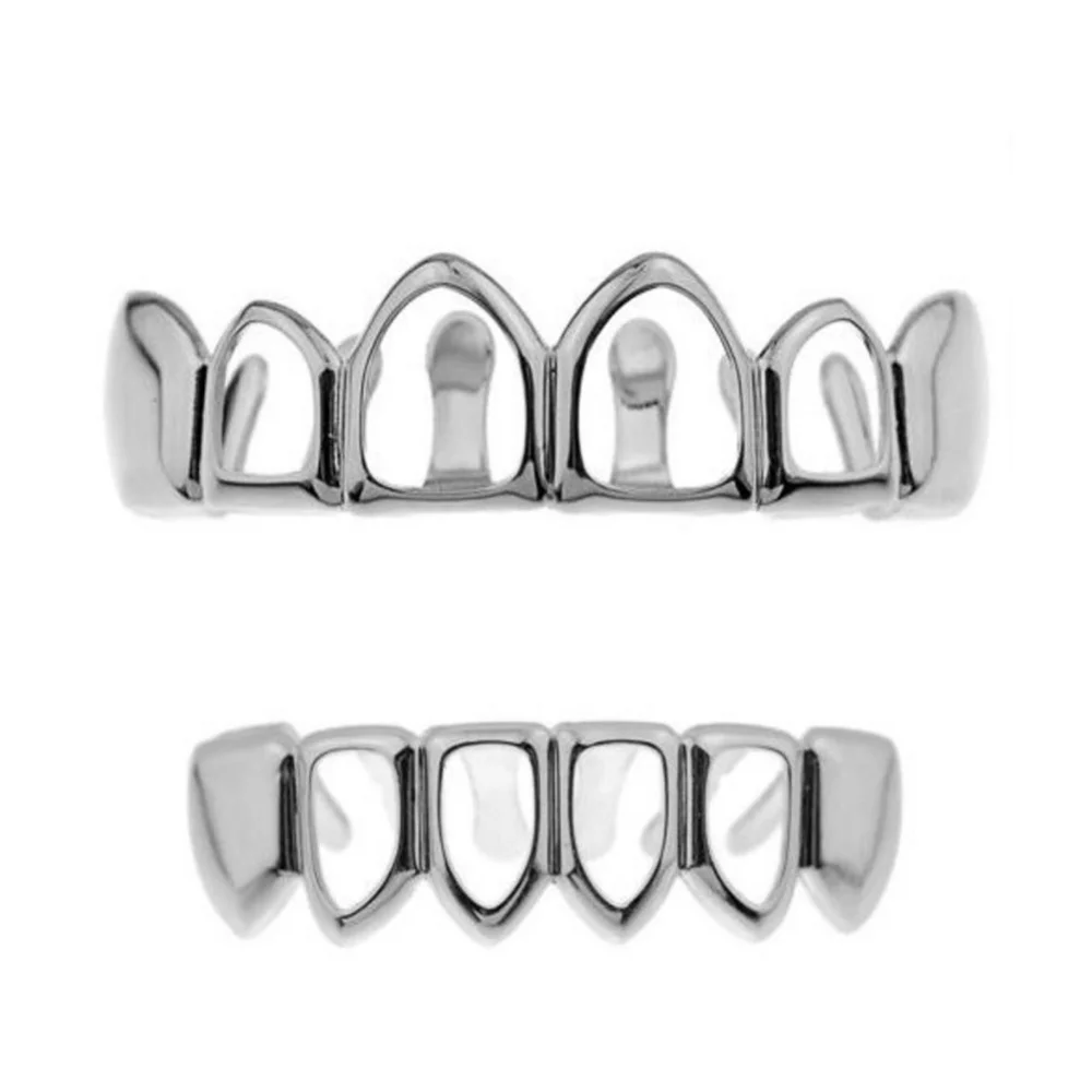 2Pcs/Set Hip Hop Dental Grills Glossy Classic Hollow Teeth Grillz Braces Fashionable Trendy Charm Teeth Grillz Tooth Decoration