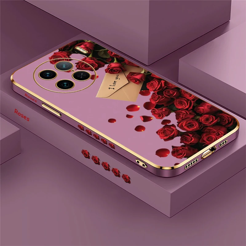 Vivo U1 U3 T1 Pro U20 U10 Case Shockproof Plating Silicone Cover For Vivo U3 U3X T1 5G Fashion Rose Flower Pattern Cover