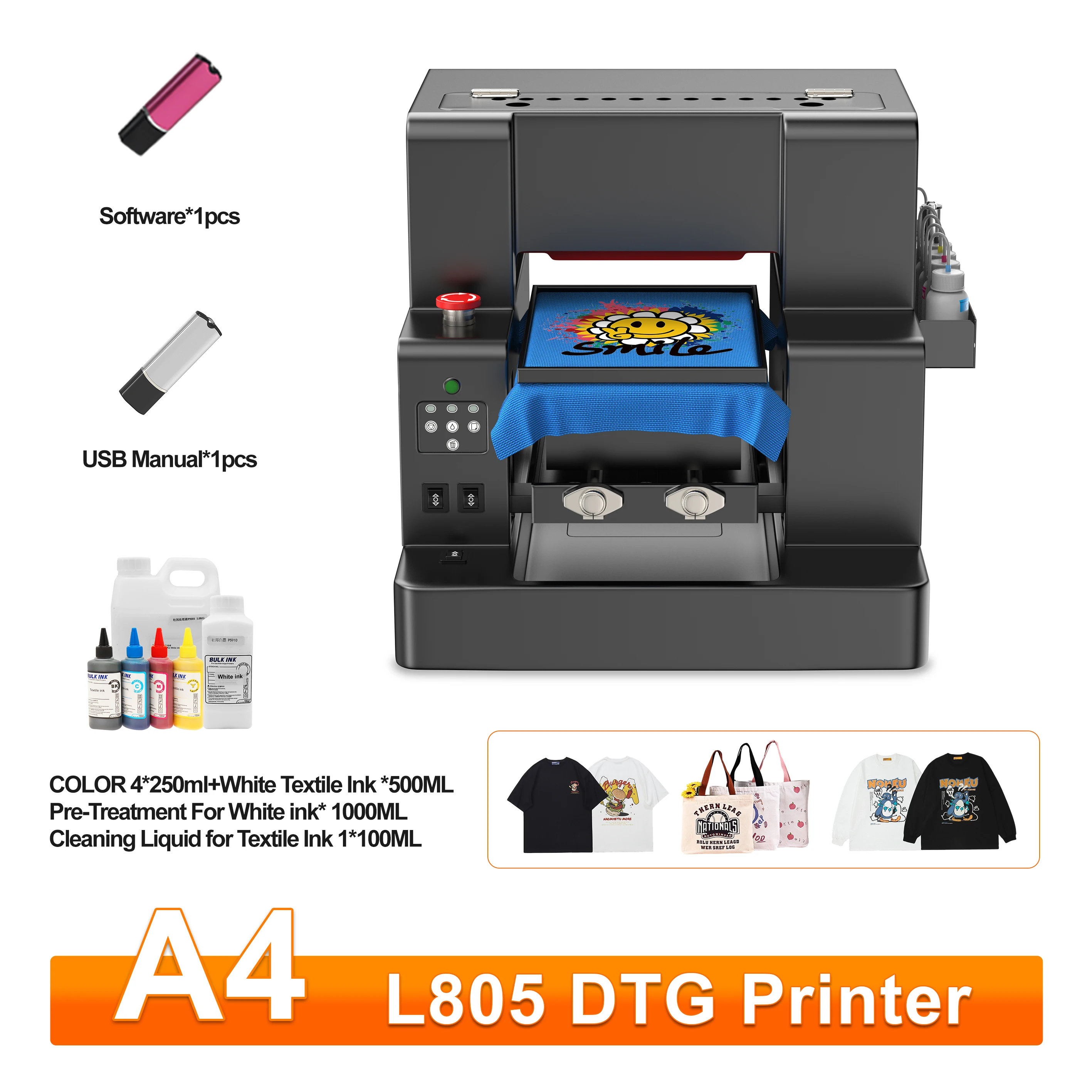

Принтер A4 DTG A4 L805 Принтер DTG Direct to Garment Принтер DTG Планшетный принтер хлопок Текстиль A4 DTF Прямая печатная машина для футболок