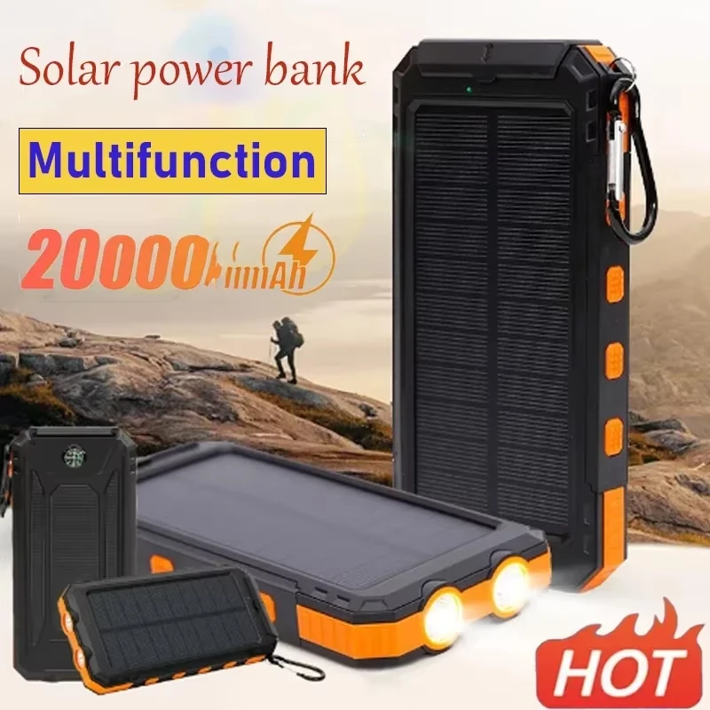 

20000mAh Solar Power Bank Portable Large Capacity Charger Compatible with IOS Android USB-A and USB-C Fast Charging