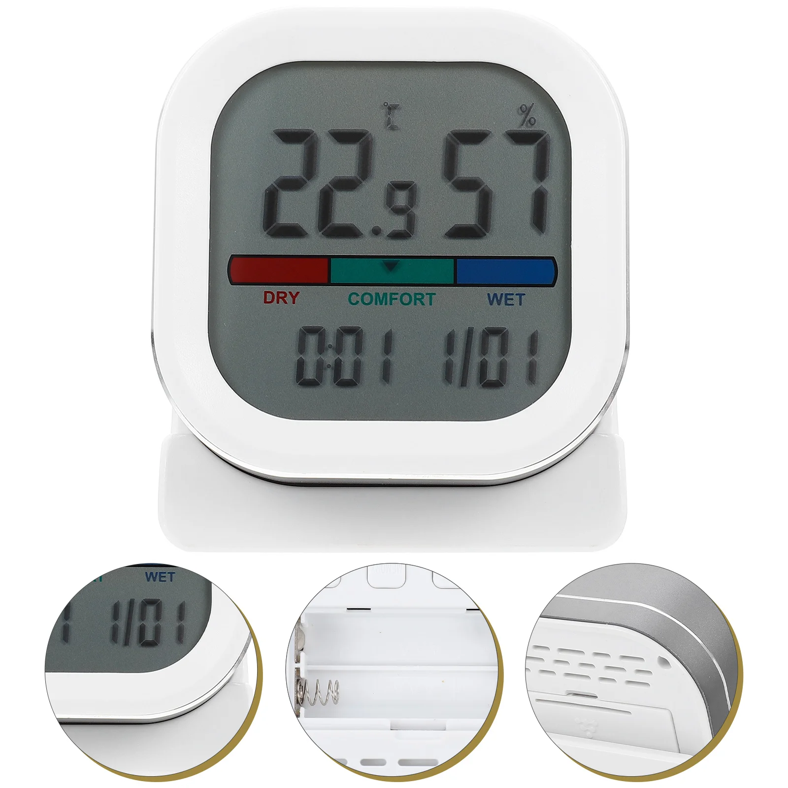 

Digital Hygrometer Thermometer Desktop Lcd Display Portable Indoor Temperature Humidity Gauge Clock Function Accurate