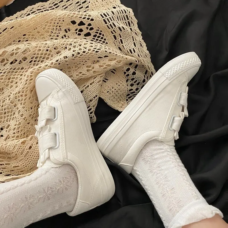 Women\'s Shoes Simple Fashion Casual  Japanese White Shoes Women\'s All-match Cute Fungus Lace Canvas Shoes Soft Flat Shoes