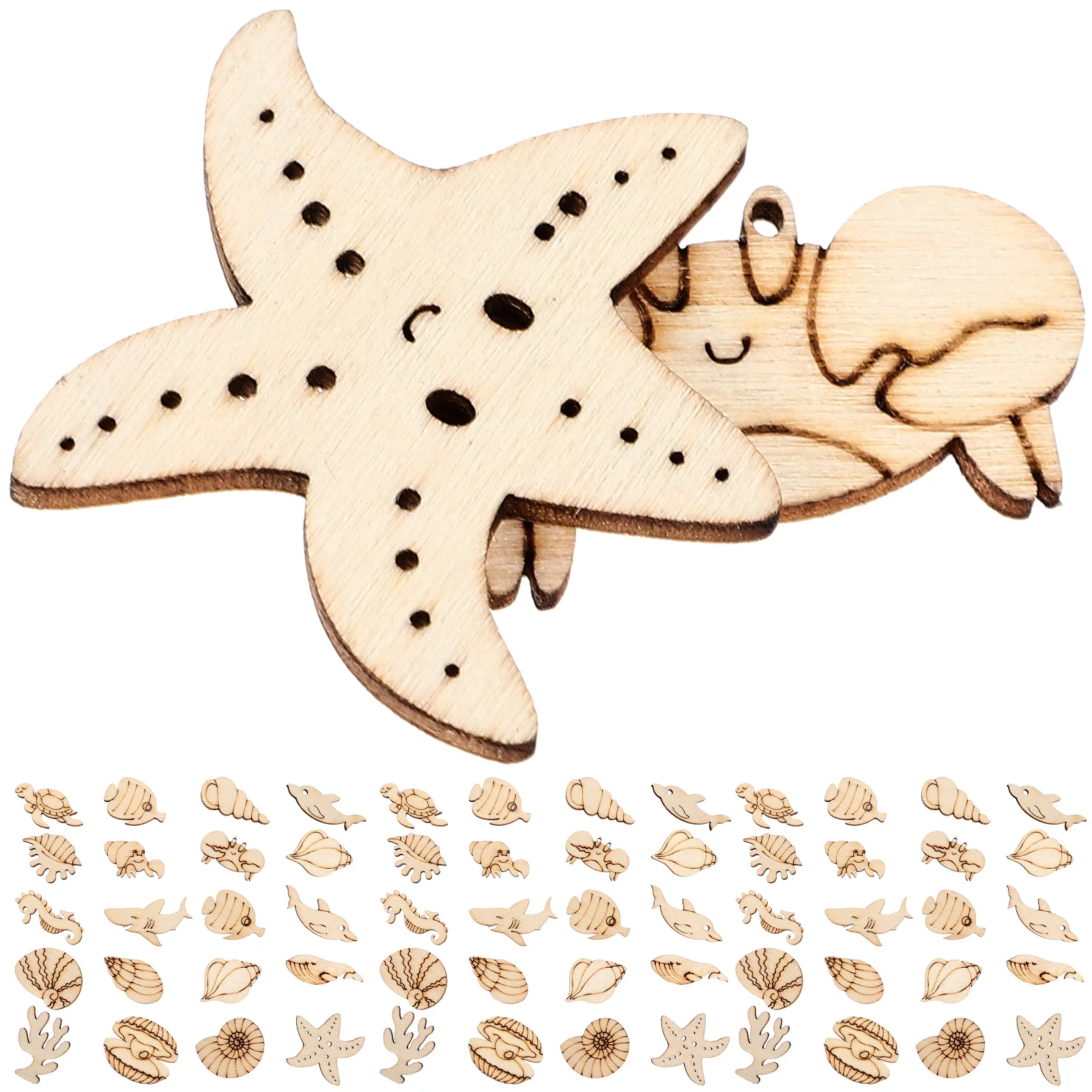 100 Pcs Ornament Cutouts DIY Wooden Slices Painted Marine Animal Graffiti Hand-painted Sea Child Unfinished